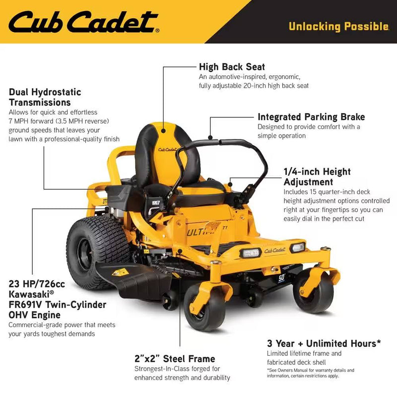 Cub Cadet Ultima ZT1 50" Zero Turn Mower with Powerful 23hp Kawasaki Engine